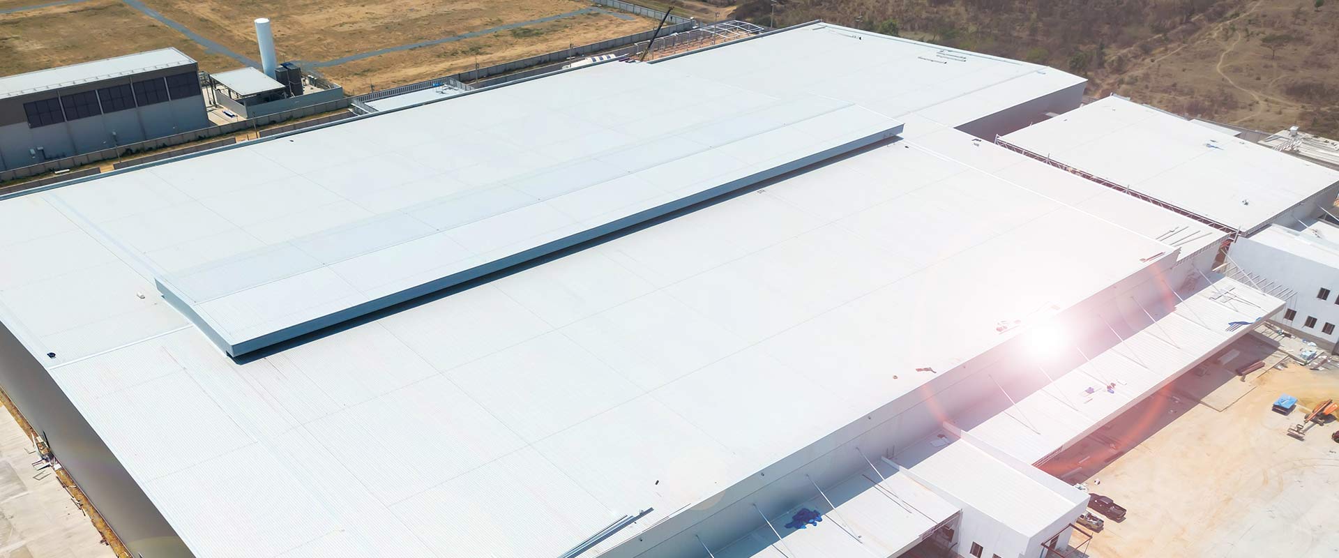 Aerial of very large industrial building roof